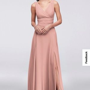 David’s bridal, ballet pink, long dresses with slit. Sizes: 0 and 8.